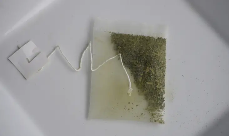 Green Tea bag on White plate with white string