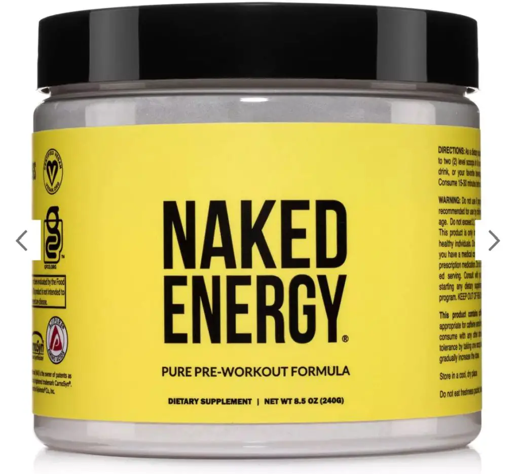 A container of Pre-Workout Supplement by Naked Nutrition 
