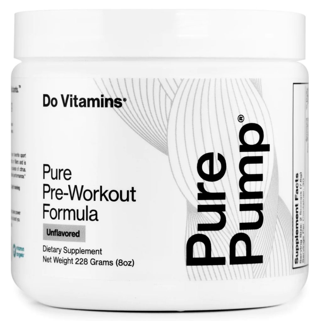 A container of Pure Pump, pure pre-workout formula by Do Vitamins