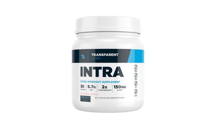 Image of a tub of Transparent Labs Intra supplement.