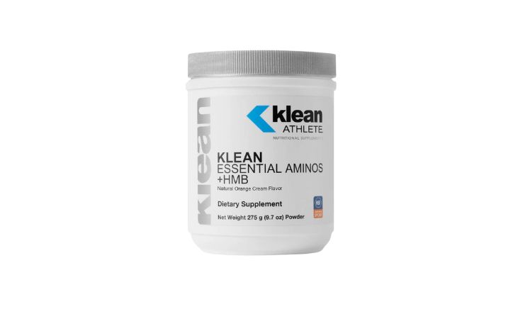 A photo of a tub of Klean Athlete Essential Aminos +HMB