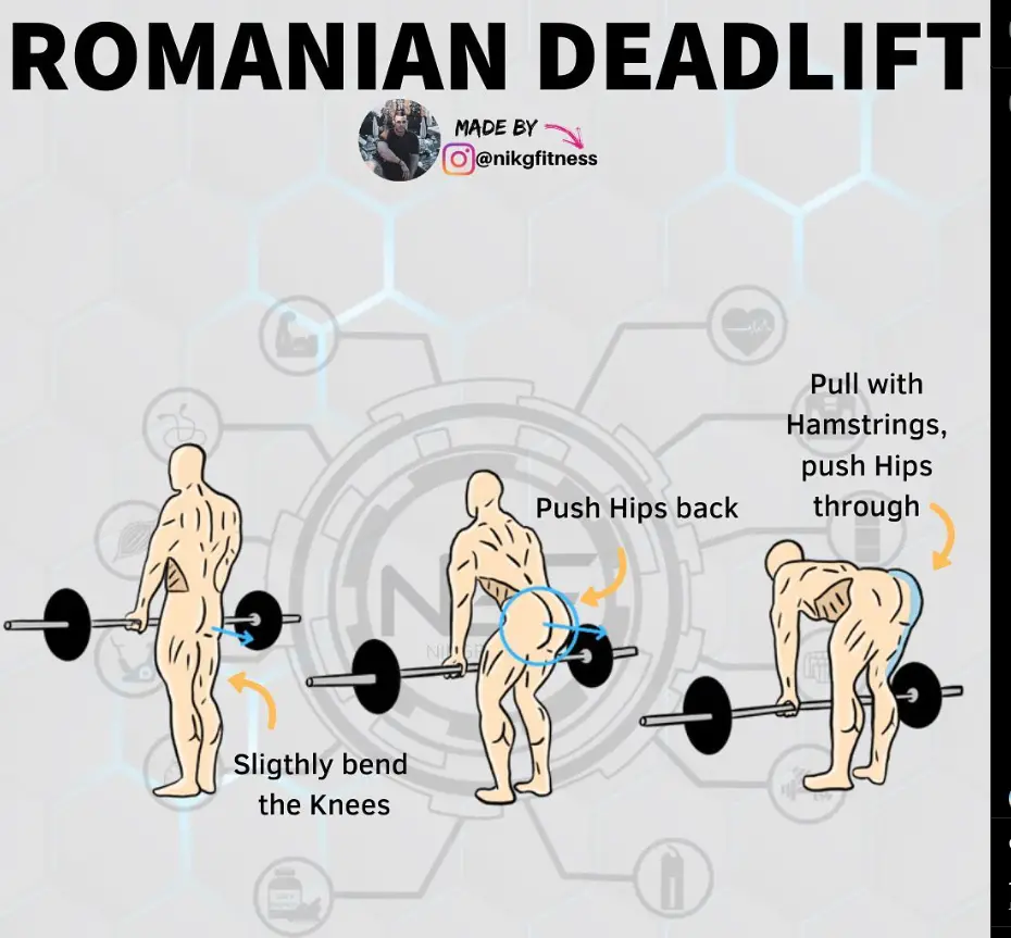 The photo is demonstrating the correct form for Romanian deadlifts.