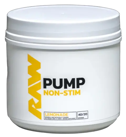 A photo of a Raw Nutrition Pump tub with white label. 