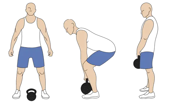 An illustration of a person performing a kettlebell deadlift.