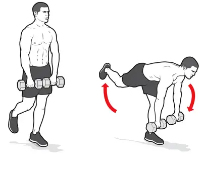 An illustration of a person performing a single-leg Romanian deadlift.