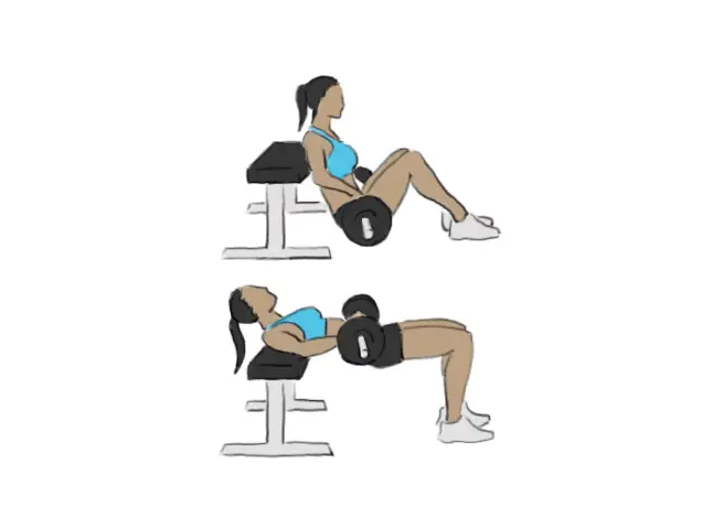 Illustration of a woman performing a barbell hip thrust.