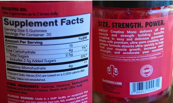 Discover the muscle-fueling ingredients in SWOLY's Creatine Gummies - Supplement Facts