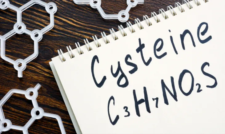 Molecular structure of cysteine written on a notepad