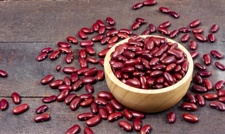 A close-up of vibrant red kidney beans in a bowl
