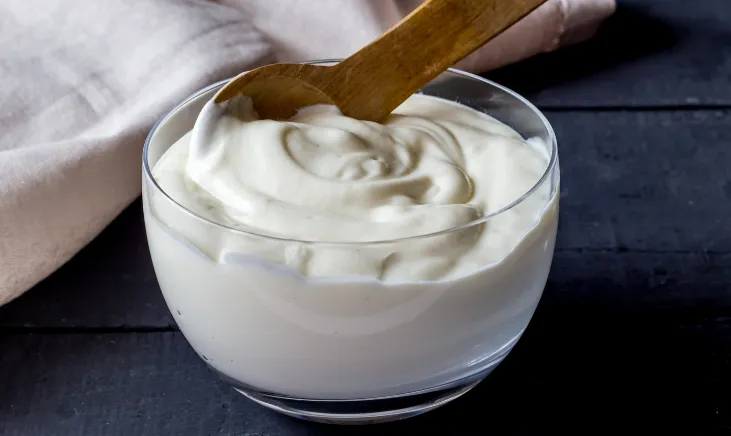Creamy white yogurt in a bowl