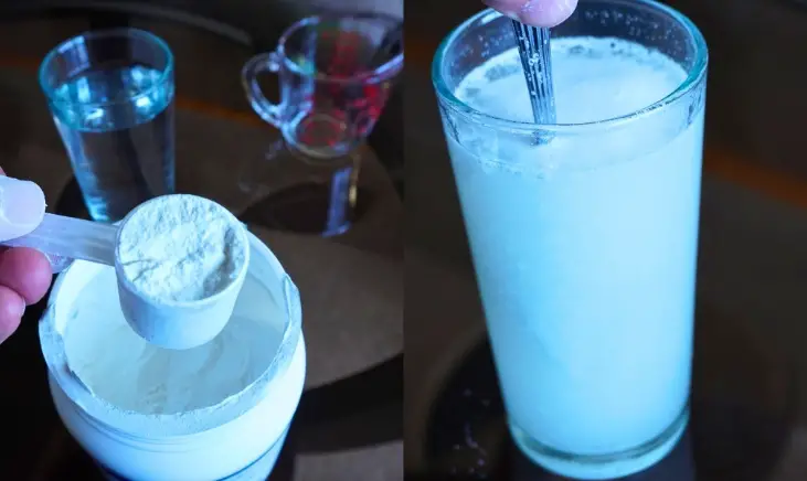 person mixing Transparent Labs glutamine powder into liquid
