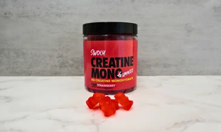 Swoly Creatine Mono Red Bottle With Gummies