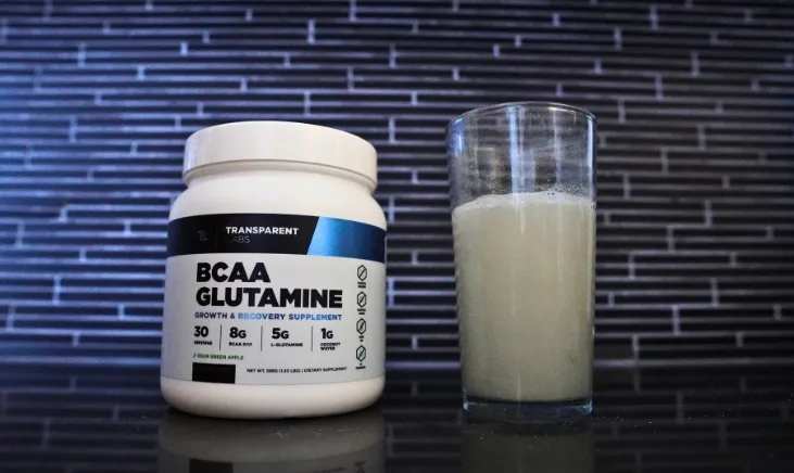 Transparent Labs BCAA Glutamine Bottle With Drink In a Glass