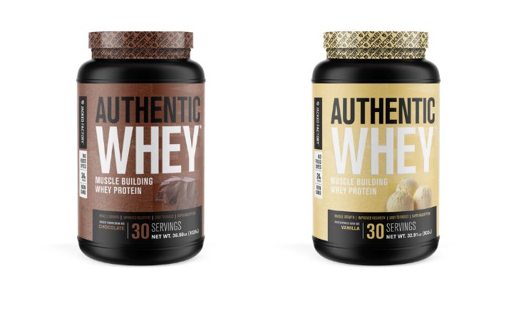 An image of two tubs of Jacked Factory Authentic Whey.