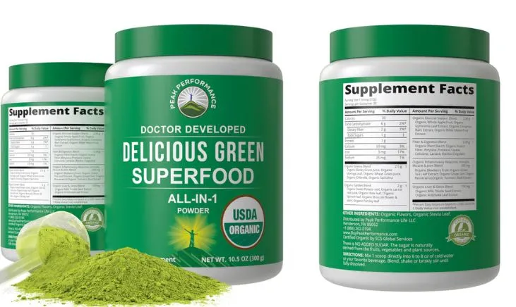 Peak Performance Organic Delicious Greens Superfood Powder